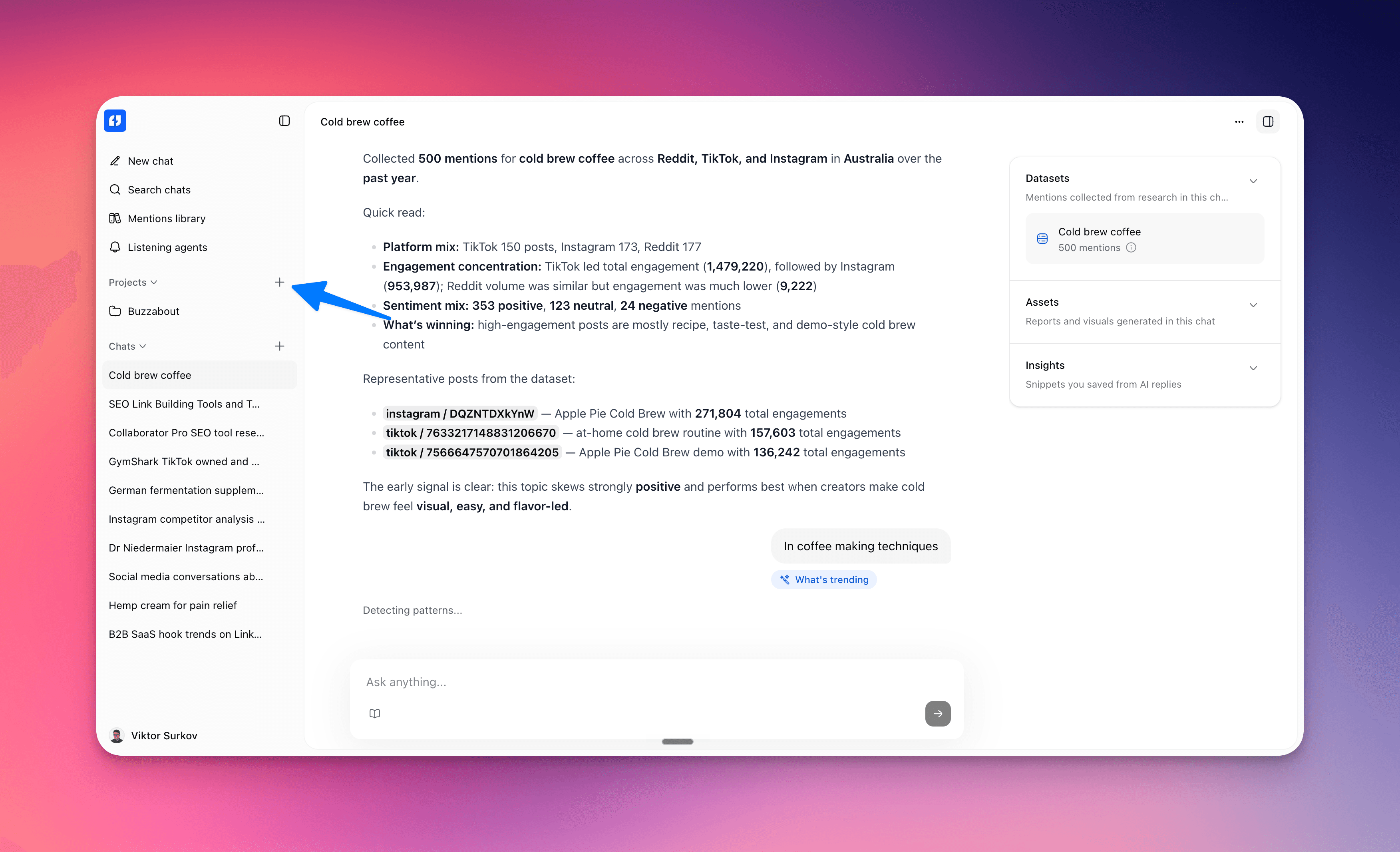 Open the Projects section and start a new project Screenshot: the Projects section in the sidebar with the New project row